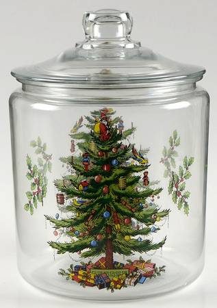 Christmas Tree Glassware Cookie Jar & Lid