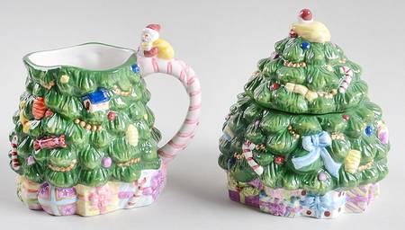 Christmas Tree Figural Creamer & Sugar Set