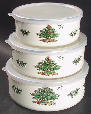 Christmas Tree 3 Pc Metal Bowl W/Plastclid (5 3/4",6 5/8",7 1/4")