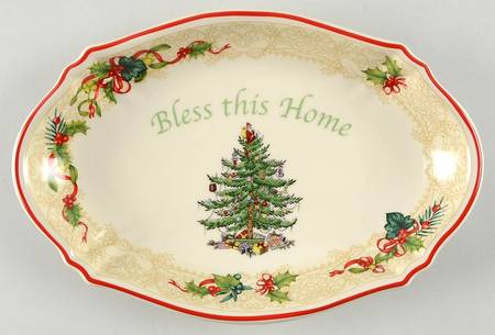 Christmas Tree 11" Tray "Bless This Home"