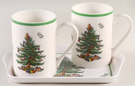 Christmas Tree Mug - Set of 2 & Melamine Tray