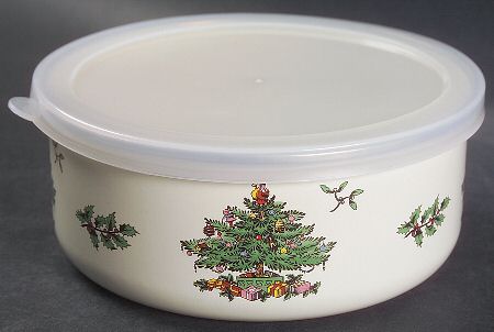 Christmas Tree Bowl-Metal 5 3/4 W/Plastic Lid