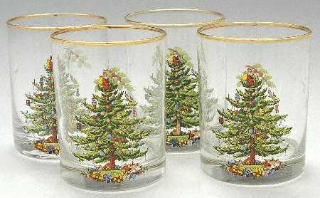 Christmas Tree 12 Oz Glass Double Old Fashion - Set of 4