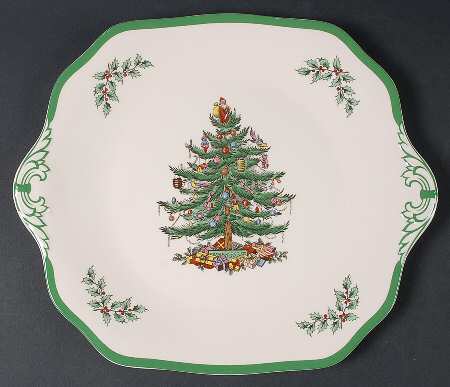 Christmas Tree Square Handled Cake Plate