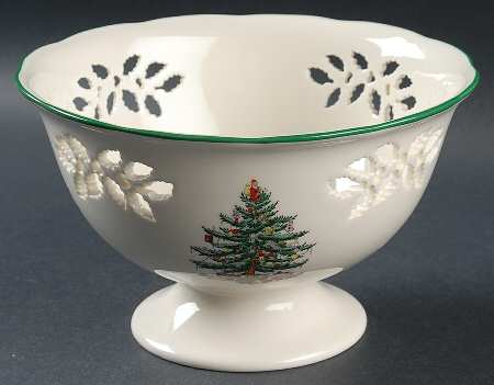 Christmas Tree 7" Compote with Pierced Foot and Bowl