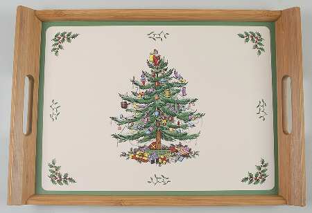 Christmas Tree 18" Stacking Bamboo Tray