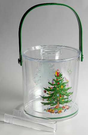 Christmas Tree Acrylic Ice Bucket & Lid w/Tongs