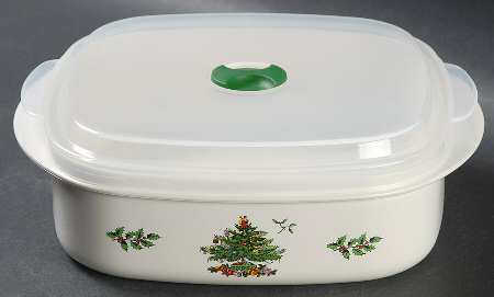 Christmas Tree 28 Oz Square Plastic Microwave Bowl w/Vent Lid