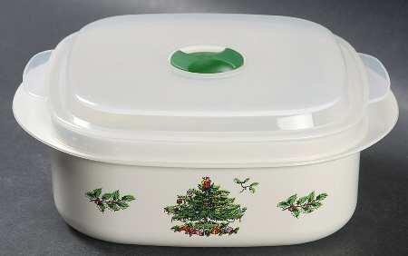 Christmas Tree 16 Oz Square Plastic Microwave Bowl w/Vent Lid