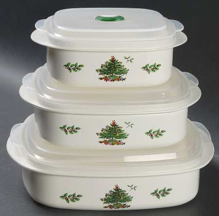 Christmas Tree (Set of 3)Square Plastic Microwave Bowl w/Vent Lid