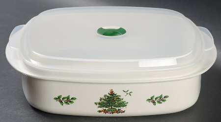Christmas Tree 40 Oz Square Plastic Microwave Bowl w/Vent Lid