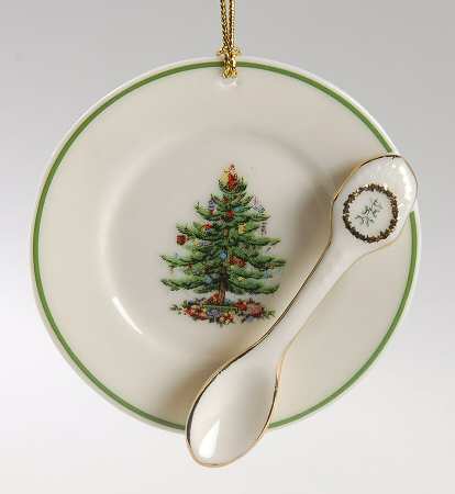 Miniature Ornament Dinner Plate W/ China Spoon - Boxed