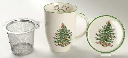 Christmas Tree Tisanieres Set-Mug, Metal Filter, & Coaster