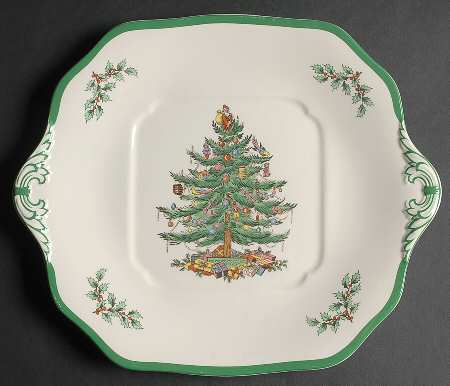Christmas Tree Square Handled Cake Plate