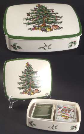 Christmas Tree Double Deck Playing Card Box & Lid with Cards
