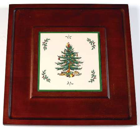 Christmas Tree Wood Cheese Board with Ceramic Tile