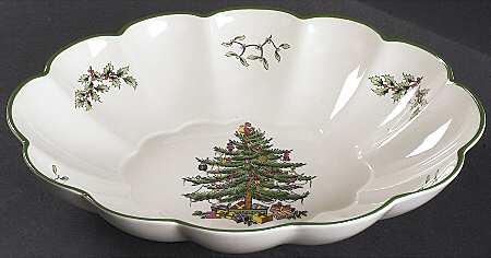Christmas Tree Large Oval Fluted Bowl