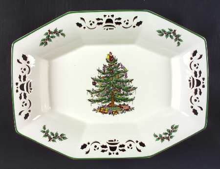 Christmas Tree 14" Pierced Octagonal Dish