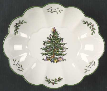 Christmas Tree Large Oval Fluted Dish