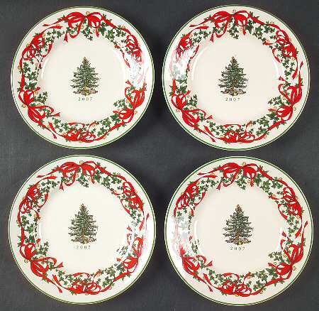 Christmas Tree Red Ribbon Canape Plate - Set of 4