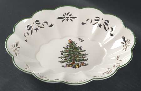 Christmas Tree Large Pierced Oval Fluted Dish