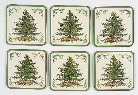 Christmas Tree Square Corkback Coaster - Set of 6
