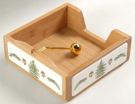 Christmas Tree 7" Bamboo Dinner Napkin Holder with Weight