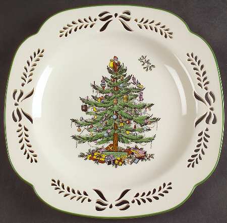 Christmas Tree 9" Pierced Square Ribbon Plate