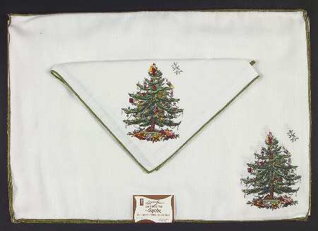 Christmas Tree Linen Placemat and Napkin Set - Set of 4