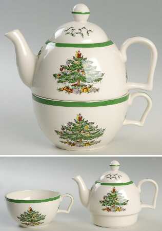 Christmas Tree Individual Teapot & Lid with Cup
