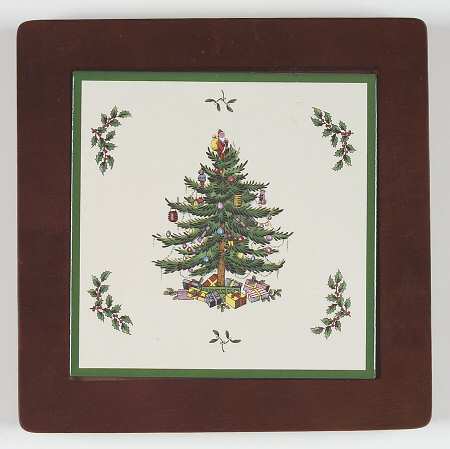 Christmas Tree Square Wood Frame  Trivet