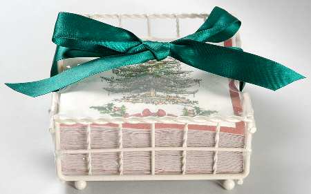 Christmas Tree Package of Paper Beverage Napkins with Metal Caddy