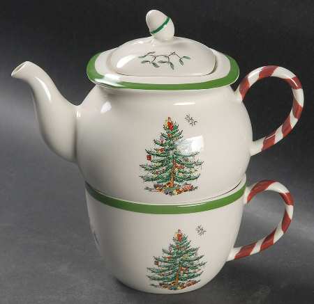 Christmas Tree Individual Teapot & Lid with Cup