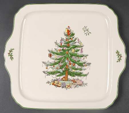 Christmas Tree Handled Square Tray