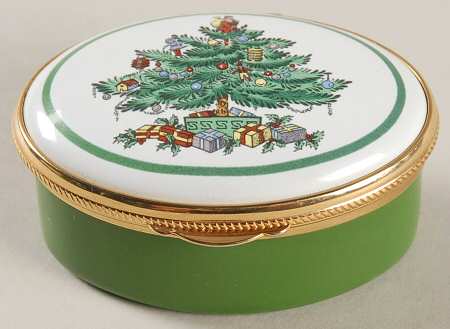 Christmas Tree 2" Oval Enamel Box W/Hinged Lid