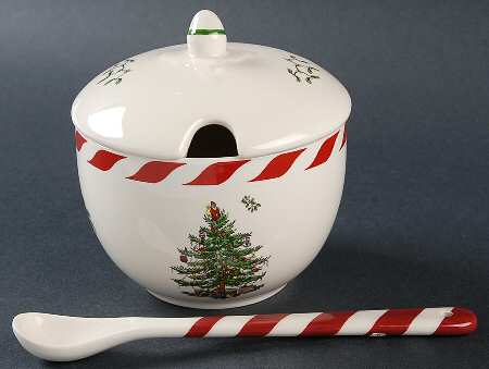 Christmas Tree Peppermint Condiment Jar & Lid with Peppermint Spoon