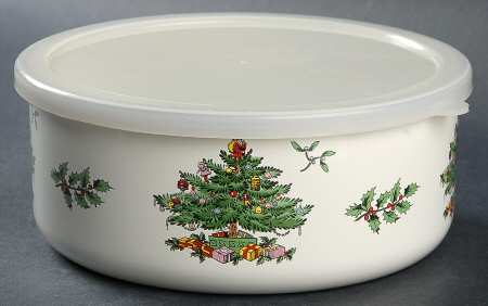 Christmas Tree 71/4" Metal Bowl W/Plastic Lid
