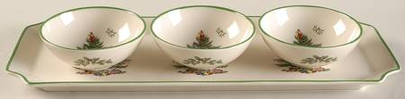 Christmas Tree 14" Sandwich Tray & 3 4" Dip Bowls