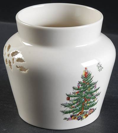 Christmas Tree 6" Pierced Ginger Jar No Lid