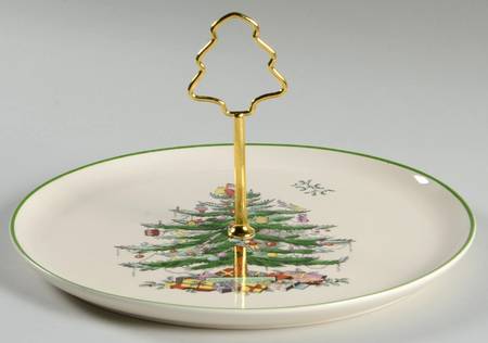 Christmas Tree Cake Plate with Metal Center Handle