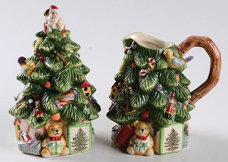 Christmas Tree Figural Creamer & Sugar Set
