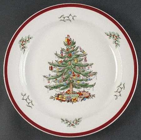 Christmas Tree (Thick Red Wine Trim) 12" Chop Plate (Round Platter)