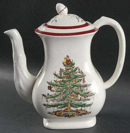 Christmas Tree (Thick Red Wine Trim) Coffee Pot & Lid