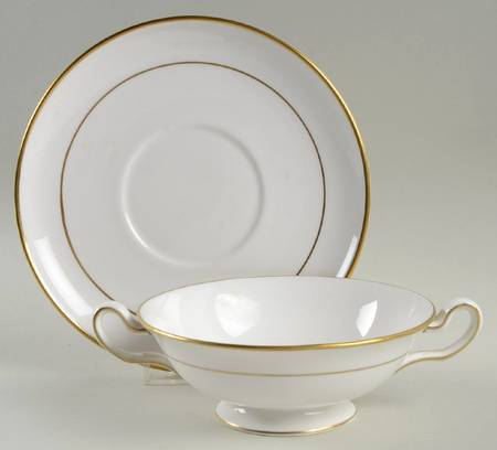 Classic Gold Footed Cream Soup Bowl & Saucer Set