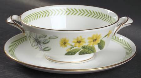 Country Lane Footed Cream Soup Bowl & Saucer Set
