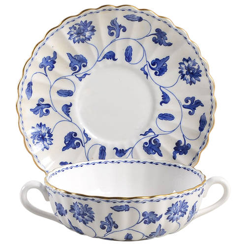 Colonel Blue Flat Cream Soup Bowl & Saucer Set by Spode