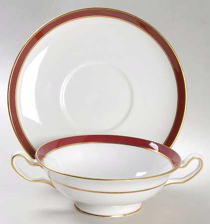 Consul Crimson Footed Cream Soup Bowl & Saucer Set