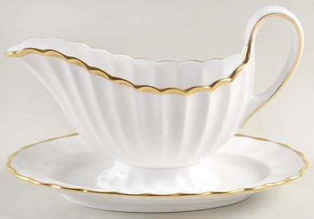 Corinth (Gold Trim) Gravy Boat with Attached Underplate