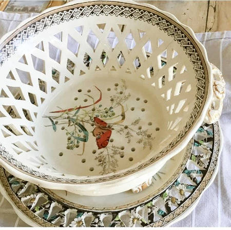 Daisy (Brown-Multicolor) Pierced Berry Bowl and Underplate