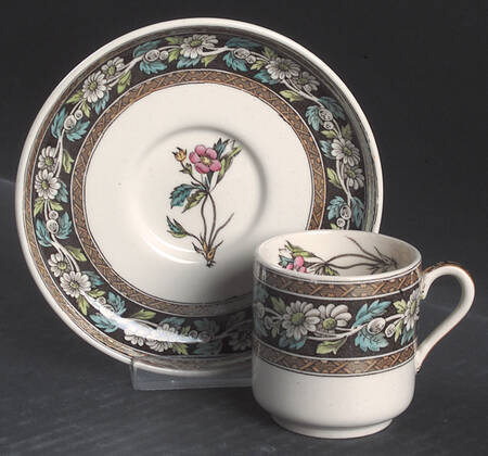 Daisy (Brown-Multicolor) Footed Demitasse Cup & Saucer Set
